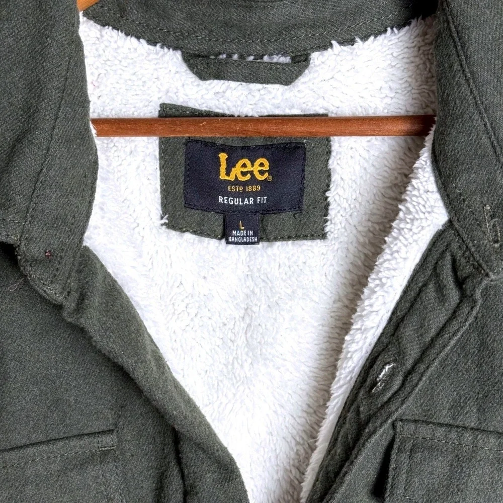 Lee Mens Regular Fit Sherpa Lined Shirt Jacket Olive Green Heavyweight Large